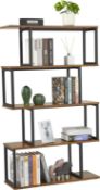 RRP £65 Meerveil Bookcase, 5-Tier S Shaped Bookshelf, Storage Shelving Unit, Industrial Display