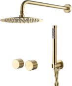 RRP £195 Luxury Round Bathroom Concealed Brass Shower System Kit,12 Inch Rain Shower System Set with