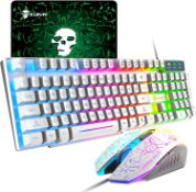 RRP £50 Set of 2 x Wired Mechanical Feel Gaming Keyboard and Mouse Set Rainbow LED 104 Keys USB