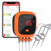 RRP £64.99 Inkbird IBT-4XC Waterproof Bluetooth BBQ Thermometer with Rechargeable Alarm Meat