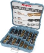 RRP £28.99 Hi-Spec 130pc Mixed Multi Drill Bit Set. 1 to 10mm HSS Titanium Coated, Masonry & Brad