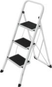 SONGMICS Step Ladder, 3-Step Ladder, Folding Ladder, Safety Lock, Space-Saving Storage, Holds up