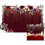 RRP £69 Set of 3 x MEHOFOND 8x6ft Gold Happy Birthday Burgundy Backdrop Woman Girl Burgundy Red