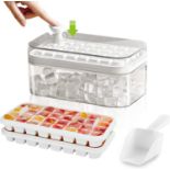 RRP £32 Set of 2 x Ice Cube Tray with Lid and Storage, 64 Ice Cubes Mould with Bin