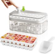 RRP £32 Set of 2 x Ice Cube Tray with Lid and Storage, 64 Ice Cubes Mould with Bin