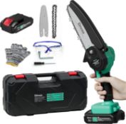 RRP £69.99 Mini Chainsaw Cordless 6 & 4 Inch, Diivoo 24V Electric Chainsaw with 2 * 2000mAh