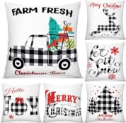 RRP £50 Set of 2 x 6Pcs Christmas Pillow Cushion Covers Christmas Holiday Decor Throw Pillow Case