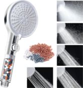 RRP £24 Set of 2 x Shower Head Filter with Stop Switch, 12cm Handheld Stone Shower Head, 5 Spray