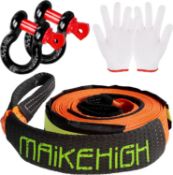 RRP £26.99 MAIKEHIGH Tow Rope 5M x 5cm,10 Ton (22,000 Lbs) Off-Road Recovery Tow Strap with 2 Anti-