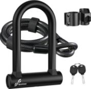 Sportneer Bike Lock, 16mm Heavy Duty Bike D Lock with 5Ft/1.2M High Security Steel Cable&Sturdy