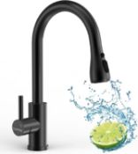 RRP £55.99 Matte Black Kitchen Mixer Tap with Pull Out Spray, DAYONE Single Lever Sink Tap Mixer,
