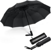 JIGUOOR Umbrella Windproof Travel Compact Umbrella, 12 Ribs Strong Folding Umbrella Automatic