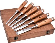 RRP £41.99 EZARC 6pc Wood Chisel Set for Woodworking - CRV Steel with Ash Wood Handle in Wooden