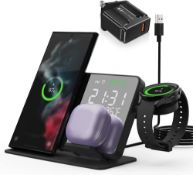 RRP £39.99 Wirelss Samsung Charging Station with Digital Alarm Clock, 3 in 1 Wireless Phone Charger