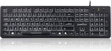 RRP £22.99 Perixx Periboard-317 Wired USB White LED Backlit Keyboard, Big Print Illuminated Keys, UK