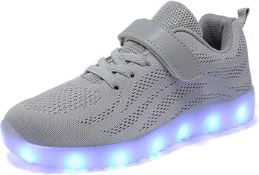 RRP £28.99 Nishiguang LED Light Shoes, Kids Breathable Flashing Lightweight Trainers B Grey, 35 EU