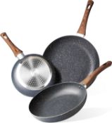 RRP £39.99 nuovva Induction Hob Pan Set – 3pcs Non Stick Chefs Pans – Kitchen Marble Frying Pan