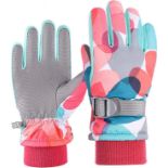 RRP £40 Set of 2 x Aurueda Kids Warm Gloves Winter Waterproof Gloves for Skiing/ Cycling Outdoor