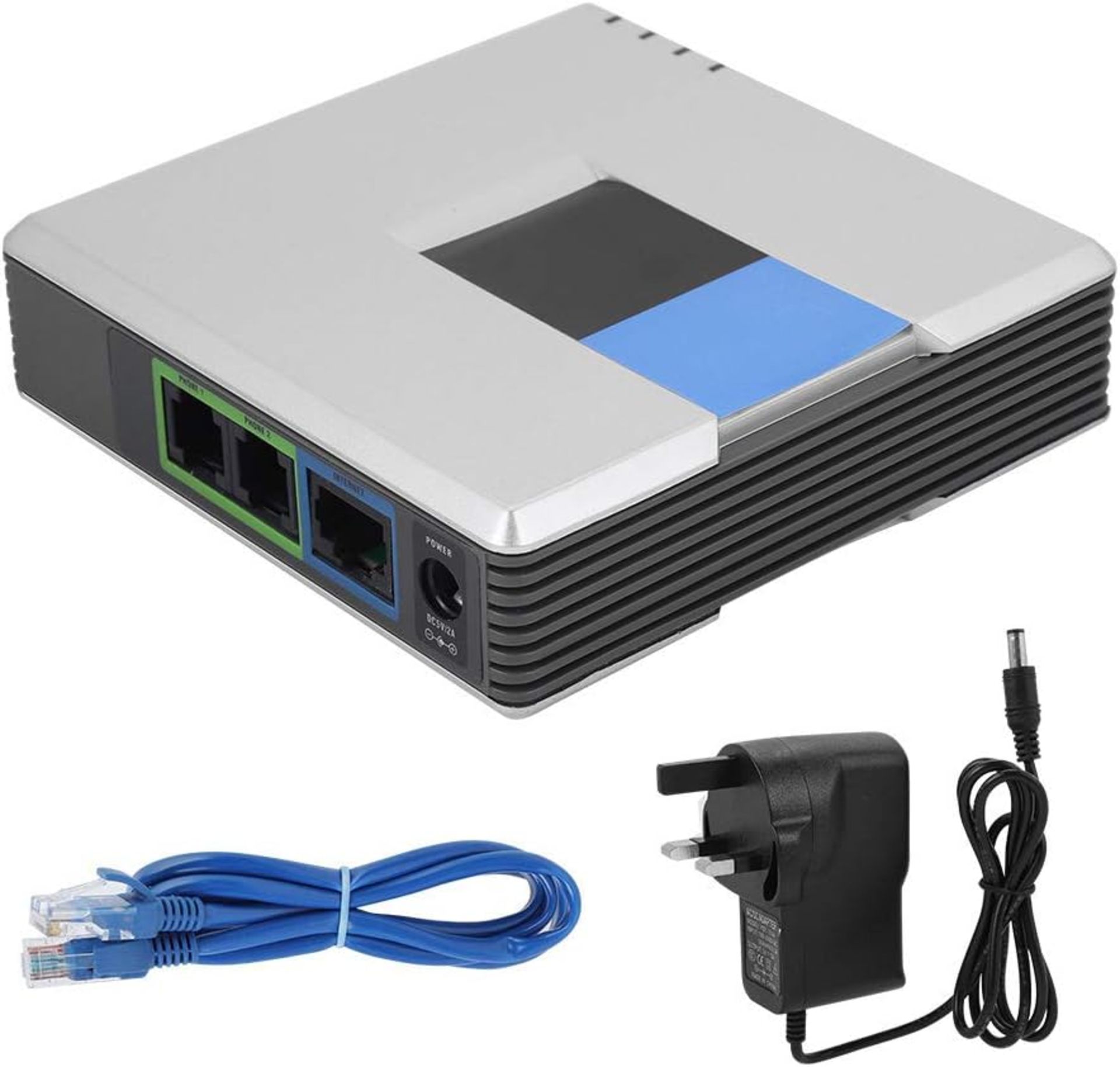 RRP £42.99 VoIP Phone Adapter VoIP Gateway Internet Phone 2 Ports Adapter SIP RJ45 Cable(UK Plug)