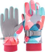 RRP £40 Set of 2 x Aurueda Kids Warm Gloves Winter Waterproof Gloves for Skiing/ Cycling Outdoor