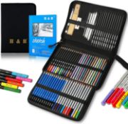 RRP £24.99 H & B Drawing Pencils and Sketch Pad 72 Pieces, Artist Colouring Pencils Sketching Set,