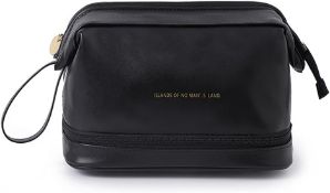 RRP £38 Set of 2 x Double Layer Makeup Bag, Travel Toiletry Bag for Women, Leather Cosmetic Bag,