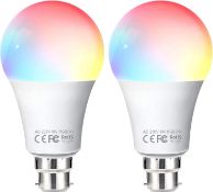 RRP £34 Set of 2 x 2-Pack Fitop WiFi Smart Light Bulb B22 Bayonet, Dimmable White and Colour