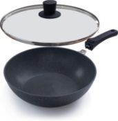 RRP £24.99 nuovva Non-Stick Wok Pan with Glass Lid– Deep Stir Fry Pan with Induction Base – 28cm