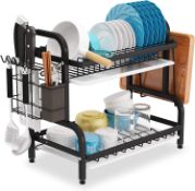 RRP £21.99 COVAODQ Two Tier Dish Drainer, Dish Drying Rack with Drip Tray,Dish Drainer with