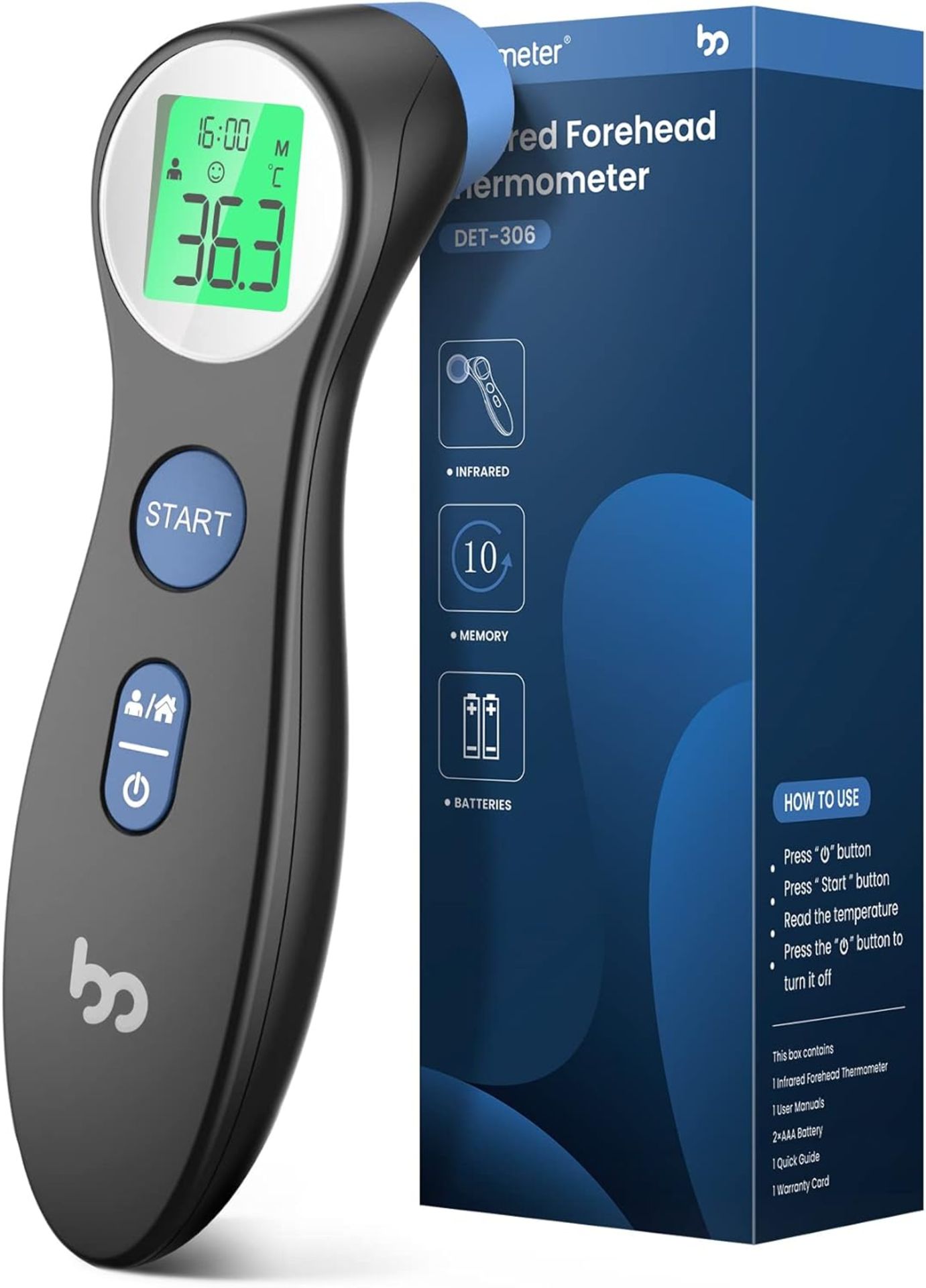 RRP £18.99 Femometer Forehead Thermometer for Adults Kids, Non Contact Infrared LCD Display