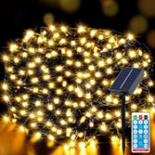 RRP £20.99 Solar String Lights, 100 Warm Lights String, 15m, Remote Control, Dimmable, Timer,