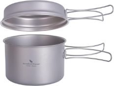 RRP £47.99 iBasingo Titanium Pot Pan Set Camping Cookware Outdoor Lightweight Travel Cooking Cups