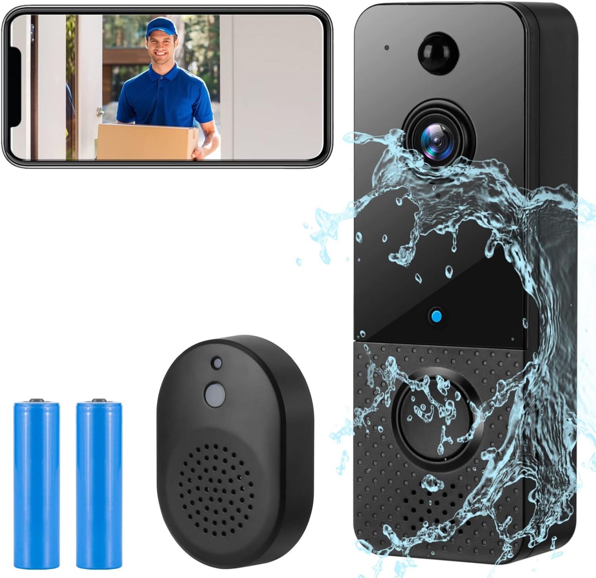 RRP £36.99 Carseatty Video Doorbell Wireless,1080P HD Doorbell Camera Wireless,Smart Doorbell with