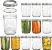 RRP £25.99 Tebery 12 Pack Mason Jars with Lids 16 oz Wide Mouth Canning Glass Jars