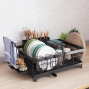 RRP £32.99 UMDONX Dish Drainer Dish Drying Rack with Cutlery Holder, Towel Rack, Cup Holder and