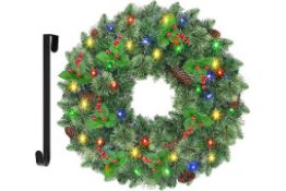 RRP £29.99 SHareconn 60 cm Christmas Wreath, 24 Inch Large Artificial Christmas Wreaths for front