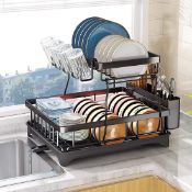 RRP £24.99 FTEYUET Dish Drainer Rack, Dish Drying Rack, 2 Tier Plate Rack Shelf Sink Drainer Rack
