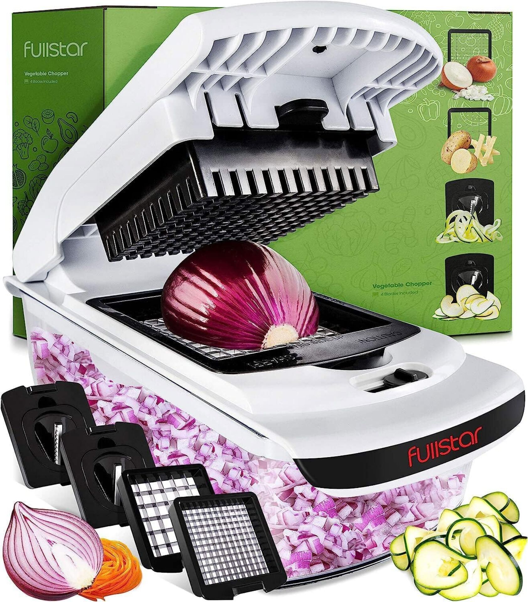 RRP £29.99 4-in-1 Vegetable Chopper Plus Onion Chopper Food Chopper Manual Spiralizer - Salad