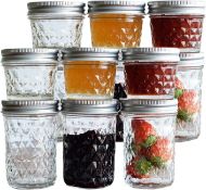 RRP £19.99 Tebery 12 Pack Mason Jars 8oz & 4oz Canning Jars Jelly Jars With Regular Lids