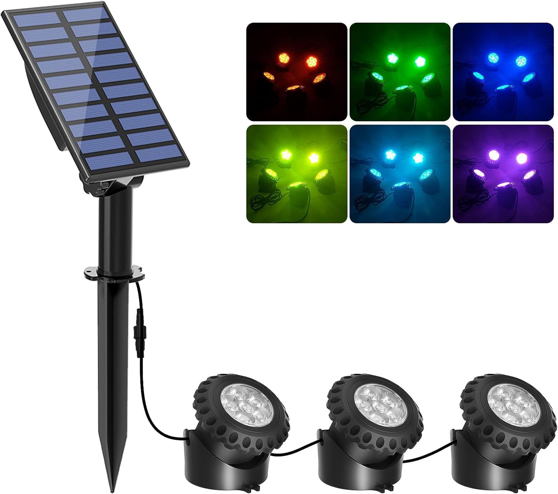 T-SUN Solar Pond Lights, RGB Underwater Spot Light Set of 3 Lights 6 LEDs Landscape Spotlight