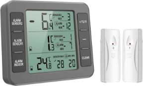 RRP £48 Set of 3 x ORIA Fridge Thermometer, Indoor Outdoor Thermometer with 2 Sensors, Wireless