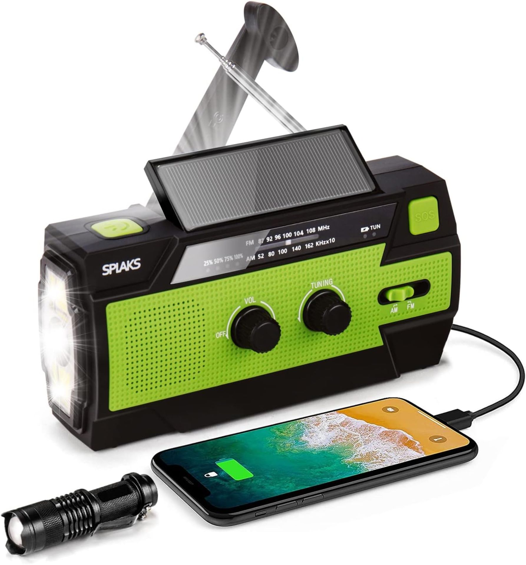 RRP £29.99 Emergency Weather Radio,Tintec 4000mAh Portable Solar Hand Crank, Motion Sensor Reading