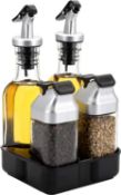 Jucoan Oil and Vinegar Dispenser Salt and Pepper Shaker Set with Stand, 5 PCS Condiments Cruets Set