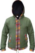 RRP £55 Gheri Men's Ofal Cotton Fleece Lined Ethnic Nepalese Full Zip Winter Jacket Hoodie, XL