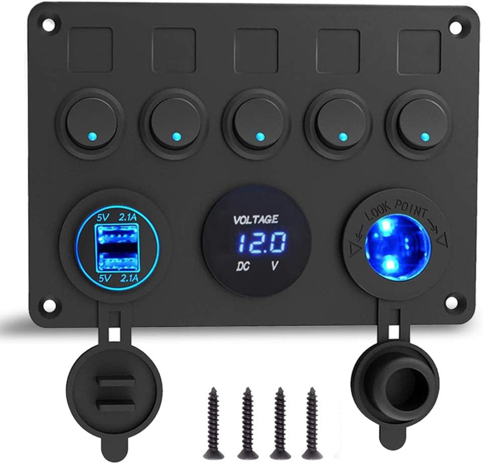 RRP £44 Set of 2 x IP65 Waterproof 12V/24V Toggle Switch Panel, Dual USB Charger Port 4.2A + Lighter