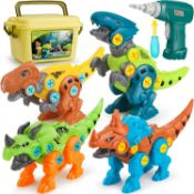 RRP £60 Set of 3 x Dreamon Take Apart Dinosaur Toys for Kids with Storage Box Electric Drill, DIY
