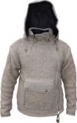 RRP £65 Gheri Plain Natural Woolen Winter Kangaroo Pouch Zip Handmade Hoodie Jacket, Medium