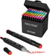 Vallteng 80 Colours Permanent Art Markers Twin Marker Pen Broad Fine Point Black Animation Design