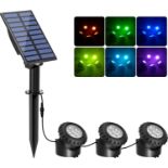 T-SUN Solar Pond Lights, RGB Underwater Spot Light Set of 3 Lights 6 LEDs Landscape Spotlight