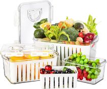 Jucoan 3 Pack Produce Saver Container with Time Setting, Fresh Fruit Vegetable Storage Containers